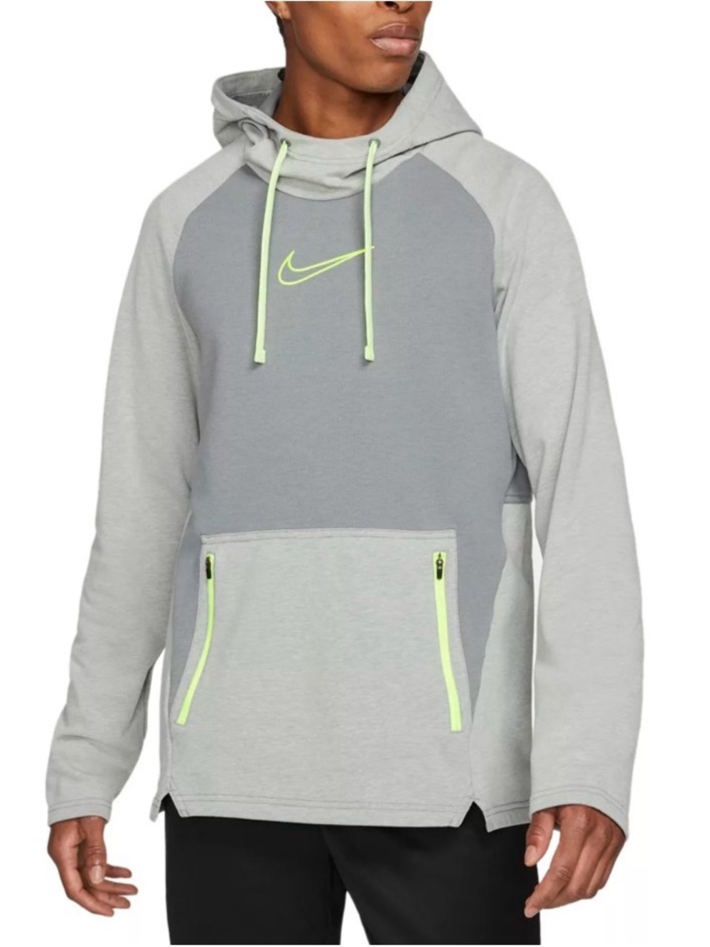 Nike Men’s Gray Pullover Hoodie with Neon Yellow Accents